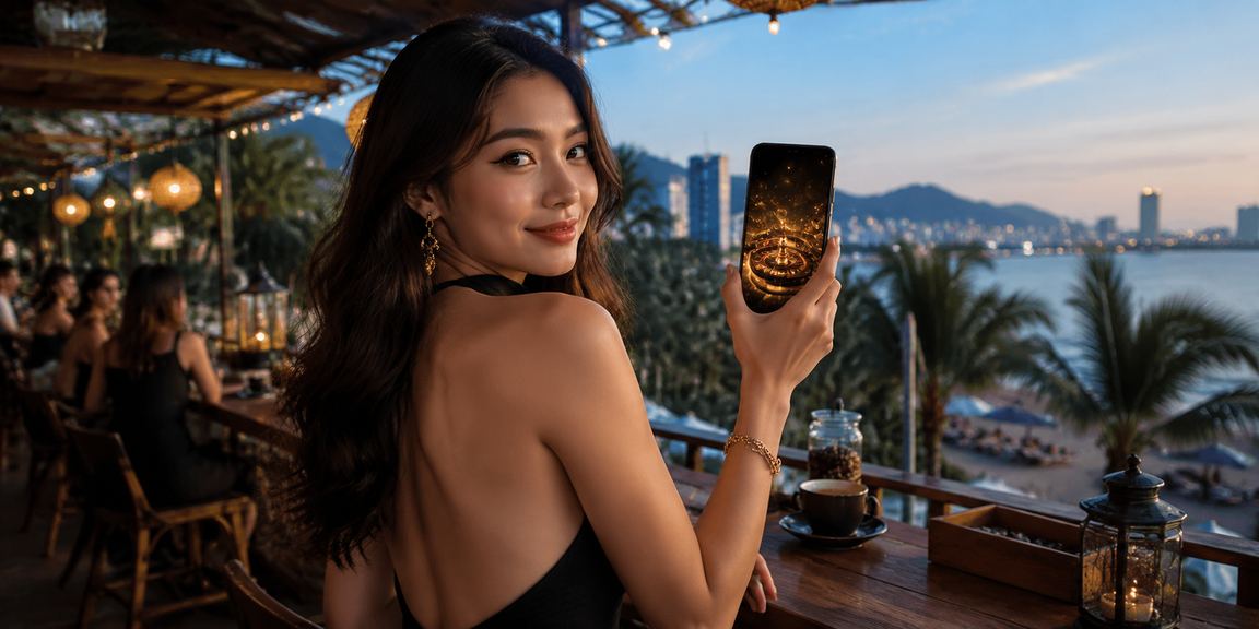 Người dùng Hà Nội xem kết quả xổ số trên điện thoại bên tách cà phê Việt Nam