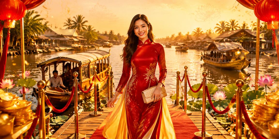 Người chơi thư giãn bên sông Mekong trong dịp lễ hội Tết tại Việt Nam